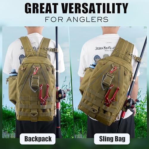 SILANON Fishing Tackle Backpack Wateproof Fishing Backpack with Rod Holder Lightweight Sling Tackle Bag Gift for Men - size: Large (9.84*6.3*15.7 In)