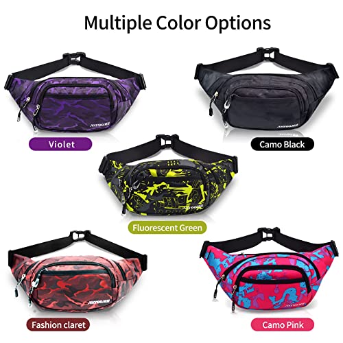 Crossbody Fanny Pack for Men, 5-Zipper Pockets Waist Bag, Belt Bag for Running Cycling Travel Walking Hiking Fishing Camping Green - color: Fluorescent Green
