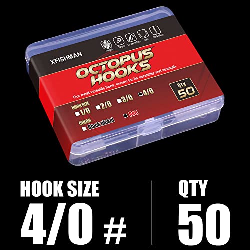 Octopus-Hook-Fishing-Beak-Circle-Hooks-Freshwater-Red-Black-100-50 Pack - color: 1-Red, size: Size:4/0 50-Pack