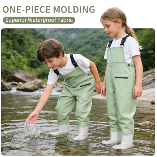SooGree Kids Chest Wader with Non-Slip Boots,Youth Fishing Hunting Waterproof Waiters, Children Boys Girls Breathable Waders - color: Candy Green, size: Foot length：8.07"；Height：51.18"-55.11"