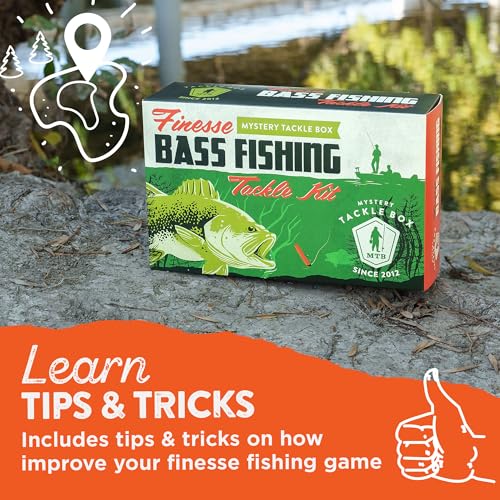 Mystery Tackle Box Finesse Bass Fishing Kit - 6-8 Baits for Largemouth and Smallmouth Bass - Includes Decal