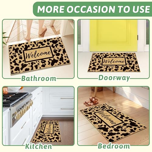 Welcome Doormat Outdoor Indoor Cow Print Door Mat Western Mat for Entrance Front Back Door Aesthetic Carpet for Hallway Farmhouse Non-Slip Inside Outside Doormats Modern Black Dot Entryway Mat - color: Cow Print