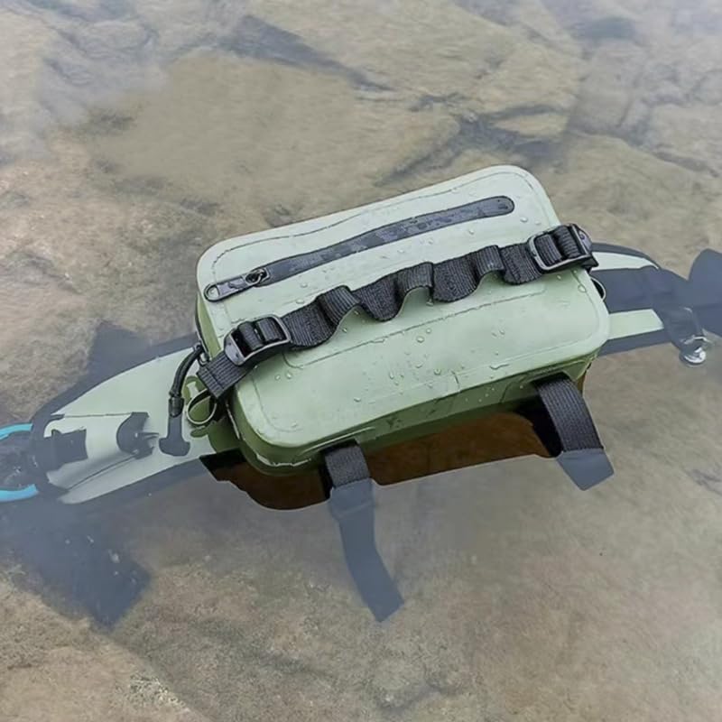2.1L Waterproof Waist Bag - TPU Military Green Packet with Airtight Zipper Closure, Lightweight Sling Bag for River Fly Fishing