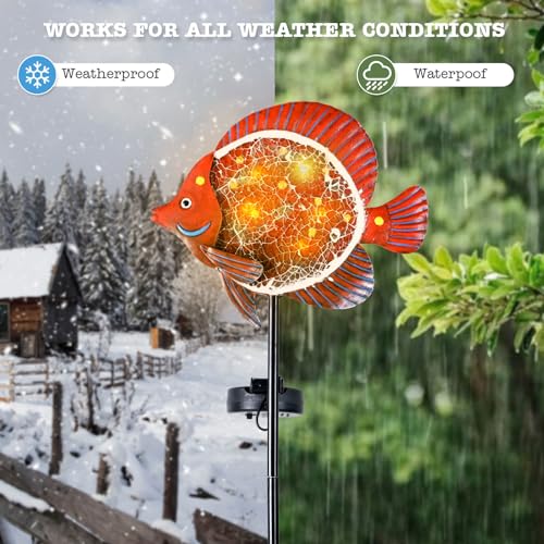 Yiosax-Solar Outdoor Lights Decorative-Yard Outdoor Decorative - Garden Stakes Clownfish Decorative Waterproof 7 LED Light Decor Ocean Beach Theme for Garden Lawn Path Yard Decoration Gift Idea, Red - style: Clownfish