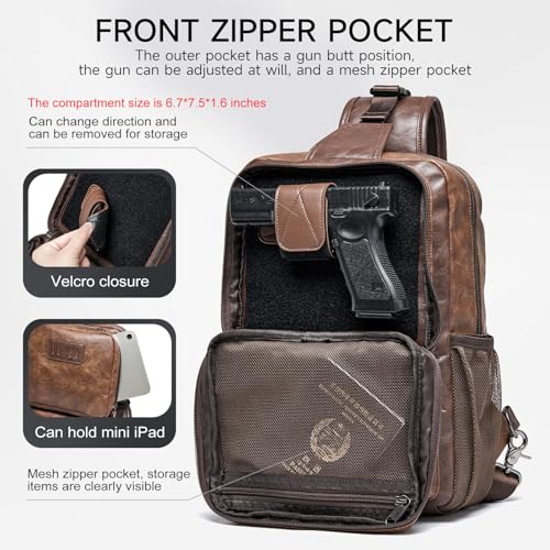 MOYYI EDC Crossbody Bag for Men Leather Sling Bag, Tactical Chest Bag with USB Charging Port, 7L Small Casual Daypacks for Travel - color: 8069brown
