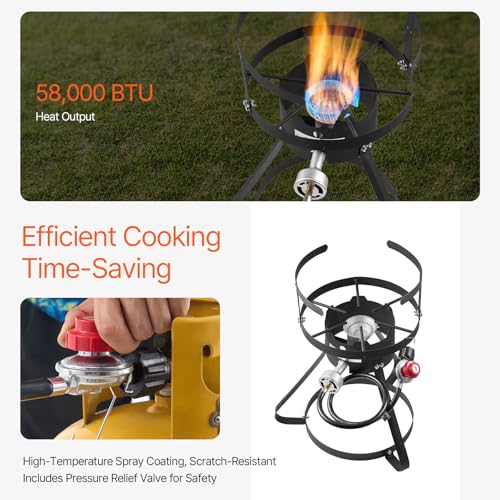 VEVOR 10 Qt Fish and Wing Fryer, Aluminum Propane Fish Fryer Kit, Outdoor Deep Fryer Seafood Pot with Thermometer, Strainer Basket, and 54,000 BTUs Propane Burners, for Outdoor and Backyard Cooking - style: 10-qt