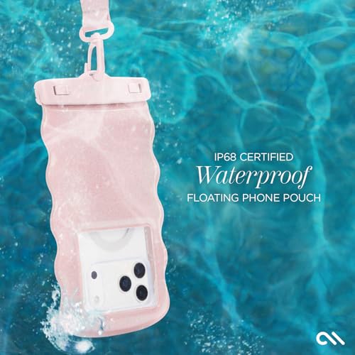 Case-Mate Wavy IP68 Waterproof Large Phone Pouch - Ballet Pink Twinkle | Hidden Pocket for Card/Cash - Floating Phone Case w/Crossbody Lanyard - Fits All Phones - Beach Cruise Ship Travel Essentials - color: Wavy Ballet Pink Twinkle