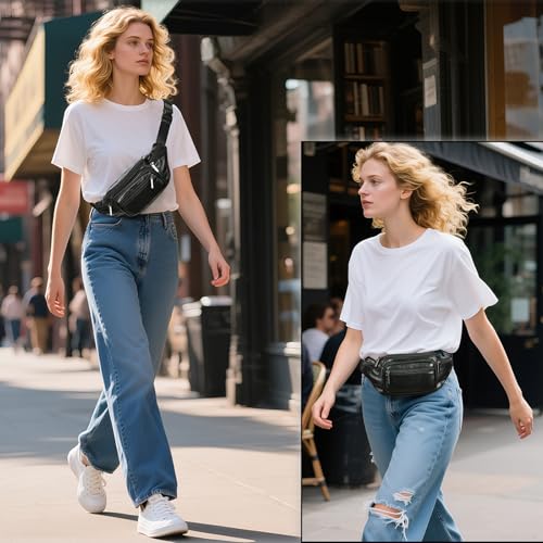 Genuine Leather Fanny Pack Men Women Multi-Pockets sling Waist Bag For Travel Sports Hiking Cycling Fishing Running Black Small - color: Black, size: Small