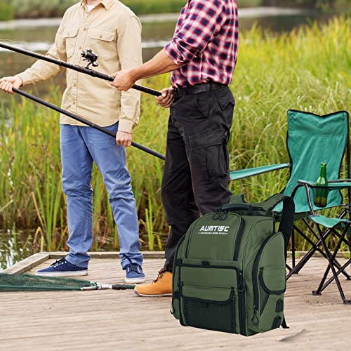 AUMTISC Fishing Tackle Bag Backpack for Men with 4 Tackle Boxes, 2 Rod Holder, Rain Cover, Large Fishing Equipment Gear Bags for Camping, Hiking