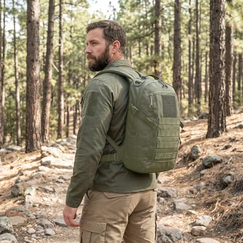 Small Tactical Hiking Backpack, 12L MOLLE Bookbag Daypack for Travel | MOLLE webbing expands carry options;compact,lightweight design fits hiking,school,camping,travel and daily use - color: Green