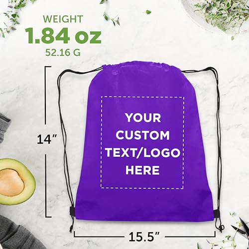 DISCOUNT PROMOS Custom Non-Woven Drawstring Backpacks Set of 10/50/100, Personalized Bulk Pack - color: Purple, size: 10/50/100