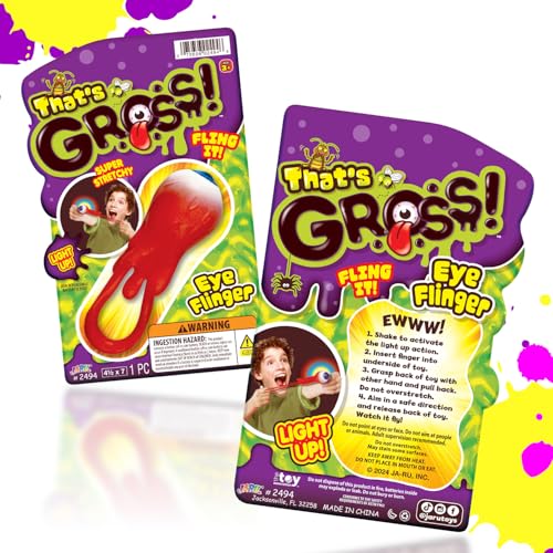 JA-RU Gross Light Up Eye Flinger Toy (Pack of 1) Stretchy Launching Eyeball. Halloween Party Favor. Sticky Splat Ball, Wall Ball, Squishy, Stress Relief, Gross Toy, Sticky Flinger 2494-1 - color: Eye Flinger, size: 1 Pack