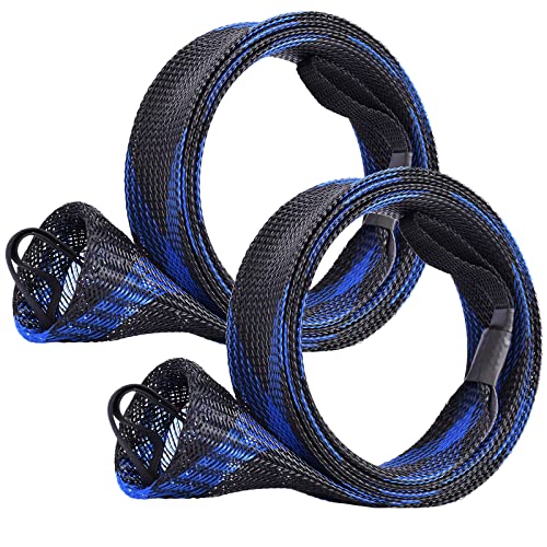SF Fishing Rod Sock Fishing Rod Sleeve Rod Cover Braided Mesh Rod Protector Pole Gloves Fishing Tools for Spinning Fishing Rod,Casting Rod,Musky Rod, Ice Rod, Fly Rod, Spey Rod - color: Black-blue-2pcs, size: Fit Casting Rod 6-1/2 FT to 7-1/2 FT