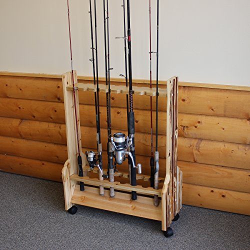 Rush Creek Creations | Double-Sided Fishing Rod Holder for 16 Saltwater/Freshwater Fishing Rods, Fishing Pole Holder for Garage Organization and Room Storage, for Fishing Gear and Fishing Accessories