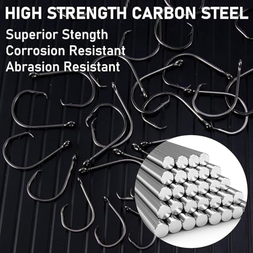 Dr.Fish 50 Pack in-line Circle Hooks, Straight Shank Octopus Hooks, Freshwater & Saltwater Fishing Catfish Tuna Bass Striper - size: #9/0-50 Pack