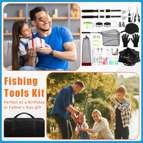 Telescopic Fishing Rod and Reel Combo 2 Pcs Collapsible Fishing Pole Kit with Plier Lip Gripper Lures Carrier Bag Pre-Loaded Spinning Reel for Beginner Men Travel Saltwater Freshwater - size: 7.87ft