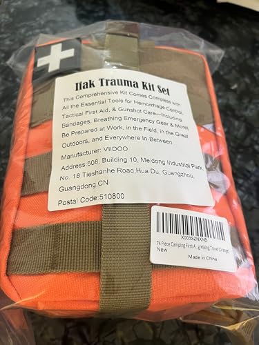 74 Piece Camping First Aid Kit Ifak Trauma Kit, Molle Tactical First Aid Kit Refill Supplies for Survival Camping Hiking Travel (Orange) - color: Orange