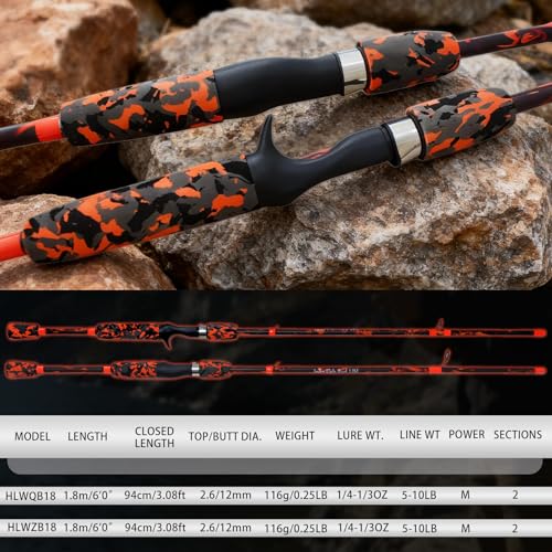 6'6" Fiberglass Casting Rod, 2-Piece Skull Design, Durable & Sensitive with Split-Grip Handle, Perfect for Bass, Pike, Catfish Fishing in Freshwater & Saltwater - color: HLWZB-6'0", size: 6'0"