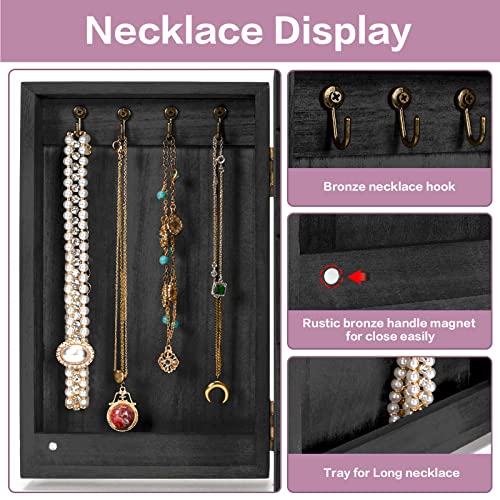 Meangood Jewelry Box Wood for Women, 5-Layer Large Organizer Box with Mirror & 4 Drawers for Rings, Earrings, Necklaces, Black - color: 5 Layer Black, size: 5 Layer
