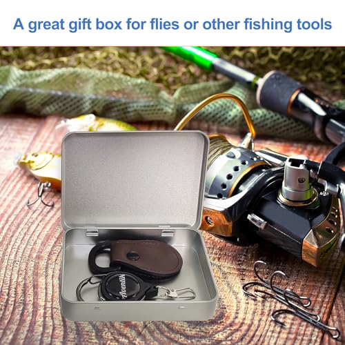 Aventik Metal Tin Portable Box Fly Fishing Tools Kit Includes a Fishing Knot Tool and Line Clipper Zinger Retractor Hook Remover Forceps - color: Tin box with zinger and line cutter