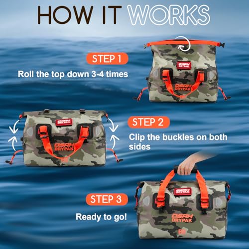 OSAH DRYPAK Waterproof Duffel Bag - Motorcycle Dry Bag Tail Bag with Large Storage Space, Waterproof Luggage Duffle Bags with Outer Mesh Zipper Pocket for Camping, Kayaking, Fishing & Traveling - color: Camouflage, size: 40L