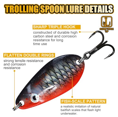 Fishing Spoons, Wide-Body Trolling Spoons with Treble Hooks for Bass, Trout, Pike, Walleye, Catfish Fishing Spoon Lures 5-Pack - color: 3/8oz treble hook spoons