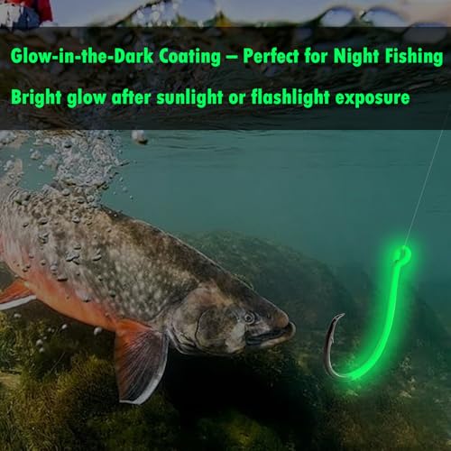 Eupheng Glow in Dark Circle Hooks 2X Strong Offset Freshwater Saltwater Fish Hooks for Catfish Bass Trout, Pack of 10, Available in 8 Sizes (#4 to 5/0) Luminous Circle Hooks - size: #2_10pcs