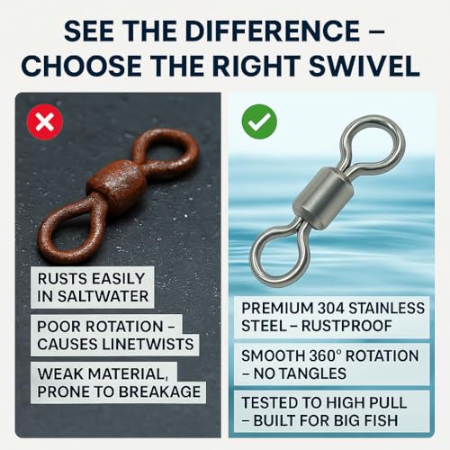100 Pcs Fishing Swivels Saltwater, 100% 304 Stainless Steel Power Swivel Corrosion Resistance Barrel Swivels High Strength Freshwater Fishing Line Lure Leader Connectors - size: 1# 0.94" / 400LB