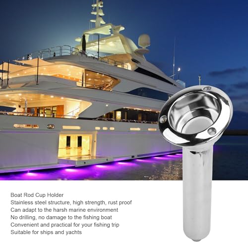 2 in 1 Boat Fishing Rod Cup Holder, Stainless Steel Fishing Rod Holder for Boats, Outrigger Cup Holder for Fishing Rod Holder, 0 Degree/15 Degree/30 Degree - size: 30 Degrees