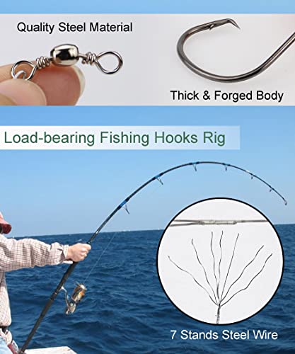 Fishing Circle Hooks Saltwater 50pcs Leader Hook Rigs for Catfish Bass With Offset Hooks - size: 1/0, 50 Pack