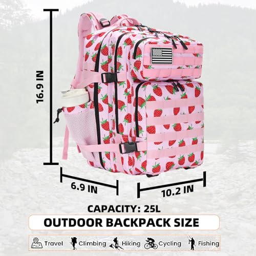 Lovelinks21 25L Tactical Military Backpack Small Travel Rucksack for Men and Women Assault Pack Bug Out Bag Molle Daypack Gym Backpack with Bottle Holder (Strawberry) - color: Strawberry