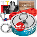 AnglerMag Magnet Fishing Kit - 2600 lbs Double Sided Neodymium Magnetic Fishing Stuff with Rope - 10 PCS Extra Strong Complete Gift Set with eBook, Carabiner, Gloves, Grappling Hook & Carrying Bag - size: 2600 LB