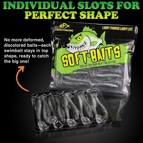 LUCKYFISHING Paddle Tail Swimbaits Soft Plastic Swimbaits Soft Baits for Bass Fishing Trout Crappie Walleye Freshwater Saltwater 10/16/20 PCS Soft Plastic Baits 4/3.5/3/2.5 Inch - color: Black, size: 2.5 inch-20pcs