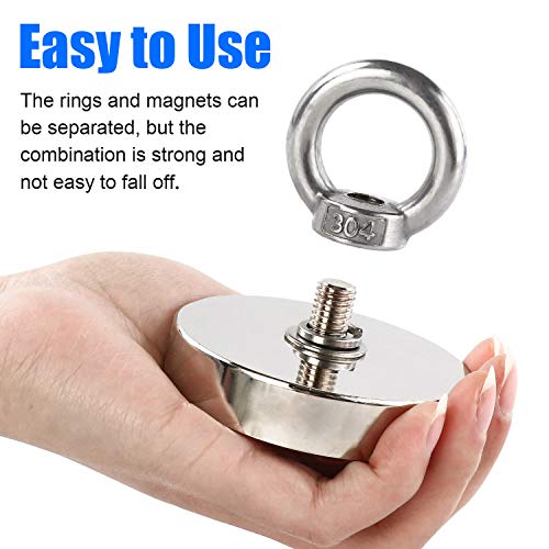 DIYMAG Strong Neodymium Fishing Magnets with Countersunk Hole Eyebolt Diameter 2.95 inch(75 mm) 650 lbs(295 KG) Pulling Force for Retrieving in River and Magnetic Fishing-2pack - size: 75mm 2P