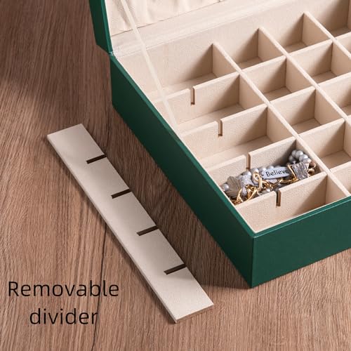 Frebeauty Earring Organizer Classic Jewelry Box 50 Slots Double Layer Jewelry Storage Case with 6 Necklace Hook and Bracelet Pocket(Blackish Green) - color: Blackish Green