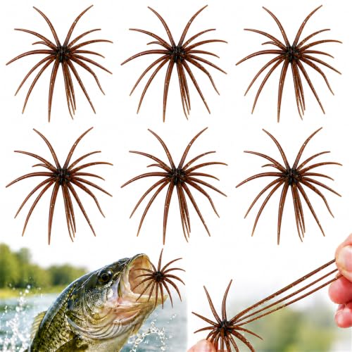 6Pcs Sea Urchin Bait, Realistic Fuzzy Dice Fishing Lure for Bass & Perch, Floating TPR Swimbait with Reflective Stars, 6 Colors Artificial Worm Bait for Saltwater & Freshwater - color: B, size: 2.76"