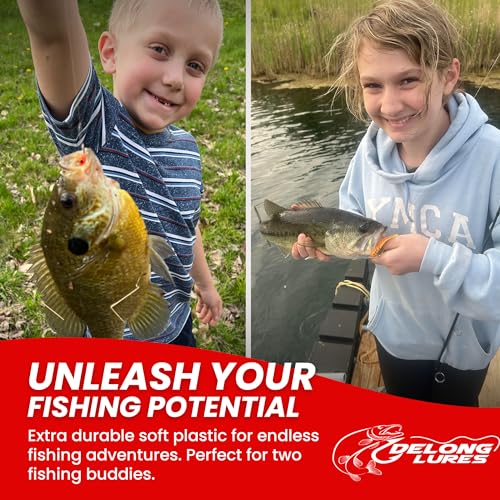 DeLong Lures 20-Piece Fishing Lures Kids Pack - Easy to Use Pre Rigged Lure Kit for Bluegill, Bass, Crappie - Soft Plastic Baits - Perfect Tackle Box Kit for Young Anglers and Kids - Made in USA