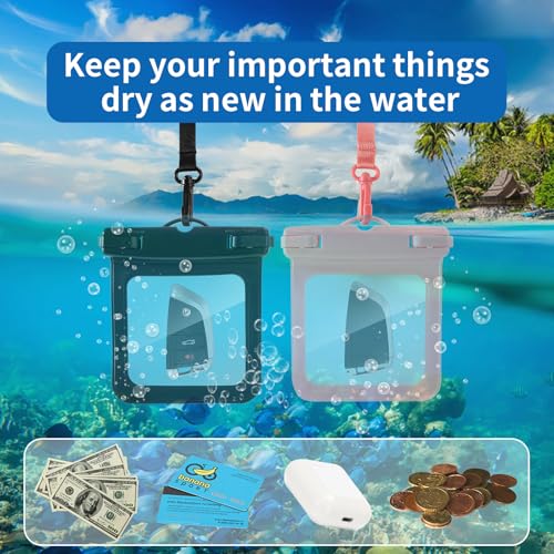 2 Pack Submersible Waterproof Wallet Dry Car Key Fob Case Bag,Swimming Surfing Water Sports Small Waterproof Pouch Holder for Door Ship Card Credit ID Card Driver Fishing License Cash Coins - color: Black&Pink-2PCS