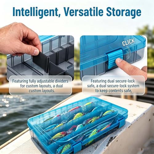 BEAR PAW 3700 Fishing Tackle Boxes Large Tray Floating Fishing Trackle Box Storage Organizer Lure Plastic Box with Adjustable Dividers Blue - style: 3700 Standard