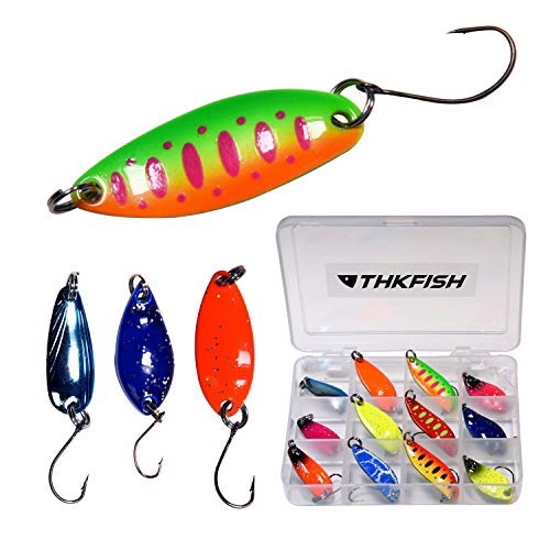 THKFISH Spoon Fishing Lures for Trout Spoons Hard Baits Single Hook Trout Lures Metal Fishing Lures for Char Perch 12Pcs/20Pcs/15Pcs - color: 12pcs