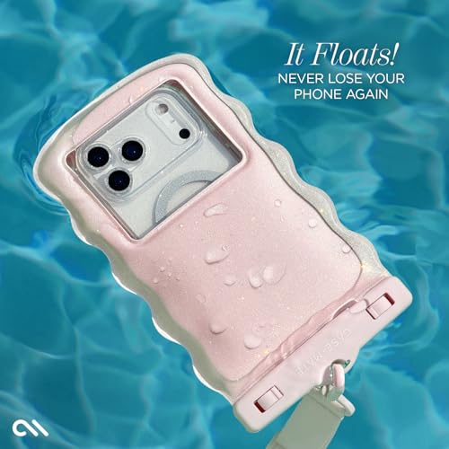 Case-Mate Wavy IP68 Waterproof Large Phone Pouch - Ballet Pink Twinkle | Hidden Pocket for Card/Cash - Floating Phone Case w/Crossbody Lanyard - Fits All Phones - Beach Cruise Ship Travel Essentials - color: Wavy Ballet Pink Twinkle