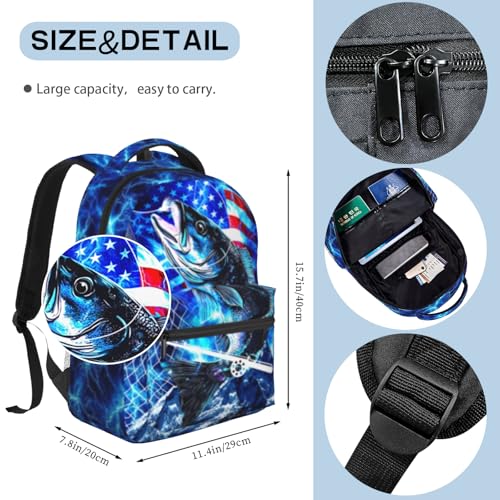 Bass Fish Backpacks for Kids Blue American Flag Schoolbag for Teenage Girls Boys Cute Children Book Bag for Preschool Kindergarten Bookbags Nursery Daycare Back to School Gifts - color: American Fish 01