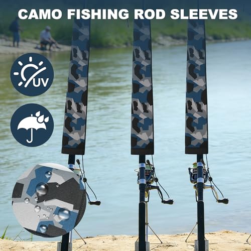 Neoprene Camo Fishing Rod Sleeves,Fishing Pole Sleeves,Fishing Rod Socks | UV Resistance,Puncture Resistant, Protect Casting, Spinning, Trolling Fishing Rods, Storage, tangled-free,75in,68in,60in - color: 2-Dark Camo, size: 69"