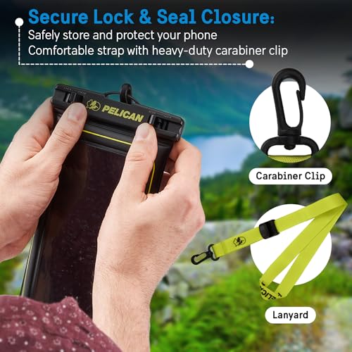 Pelican 2 Pack Marine Waterproof Phone Pouch (Regular) -Black/Hi-Vis Yellow | Touchscreen IP68 Floating Waterproof Phone Case w/Detachable Lanyard - Fits All Phones - Beach Cruise Ship Travel Essentials - color: Black/Neon - 2 Pack - Regular, size: Regula