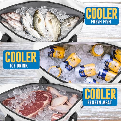 THKFISH Insulated Fish Cooler Bag, 25x17.5in Portable Soft Cooler Bag for Caught Fish, Travel, Beach, Camping, Picnic, Lunch, Fishing, 24HR Cold Retention(White-Blue) - color: White-blue-25x17.5x8.6"