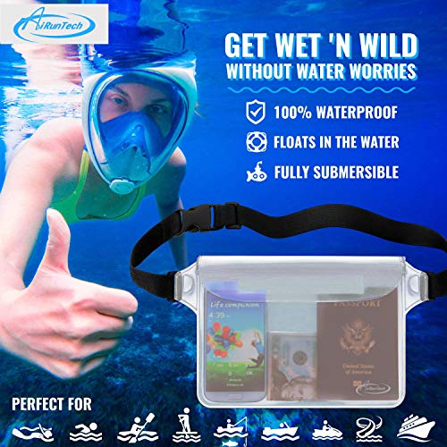 AiRunTech Waterproof Fanny Pack,Phone Pouch Dry Bag for Passport Wallet Purse,Floating Waterproof Bags for Travel Beach Swimming Kayaking Boating Cruise Accessories - color: Black + Clear