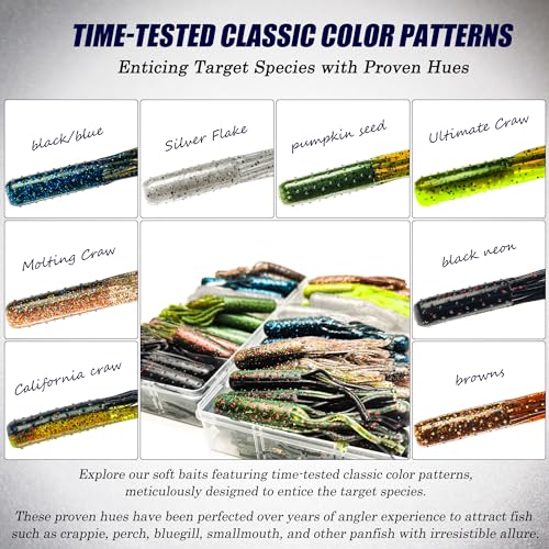 20Pcs Tube Baits Soft Plastic Worms Bass Fishing Lures for Tube Jig Heads Hook Freshwater Saltwater, 3.5 Inch - color: 20 Pcs-5 Color-California Craw, Molting Craw,Black Blue, Pearl Silver Flake, Black Neon