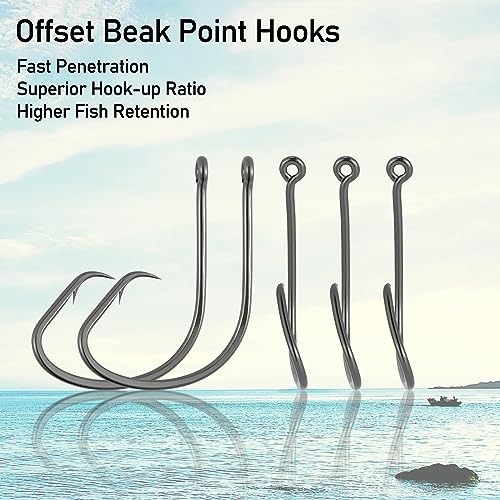 Dr.Fish 100 Pack Light Circle Hooks for Fresh & Saltwater Fishing, Offset Wide Gap Live Bait Fishing Hooks Bass Mackerel Striper Flounder Catfish - size: #4/0-100 Pack