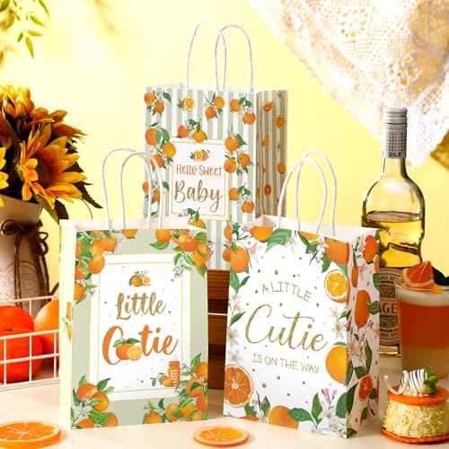 Kosiz 24 Pcs Orange Party Favor Bags Little Cutie Baby Shower Decorations Hey Cutie Goody Gift Bags with Handles Tangerine Treat Candy Pouch for Orange Birthday Party Decoration Summer Supplies - style: Little Cutie