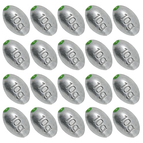 Egg Sinkers Bullet Fishing Weights Oval Shaped with Plastic Core Slip Sinkers for Catfish Fishing Casting Saltwater and Freshwater 1/5oz to 2oz - style: 3/8oz-10g-20pcs